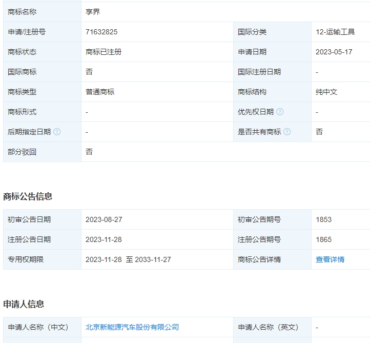 华为向北汽新能源转让“享界”商标，北汽蓝谷回应